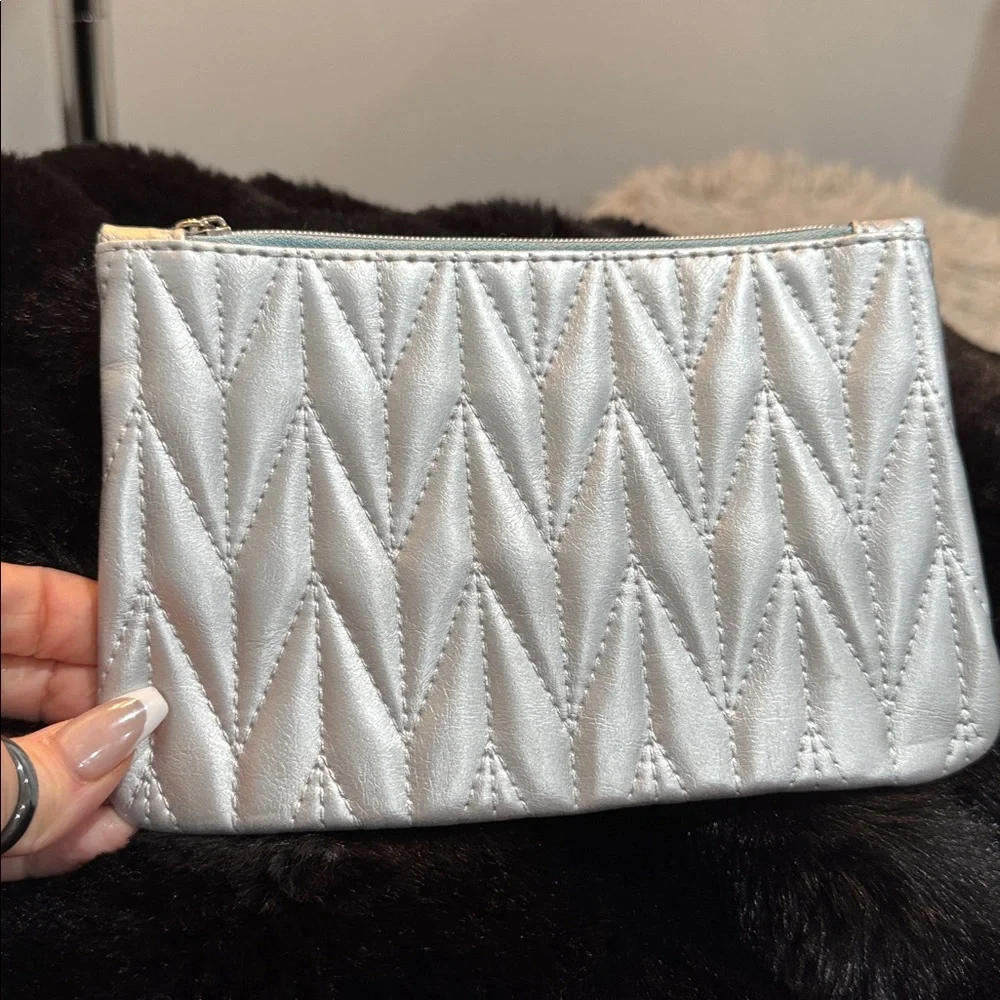 Ipsy Silver Quilted Glam Cosmetic Pouch Bag